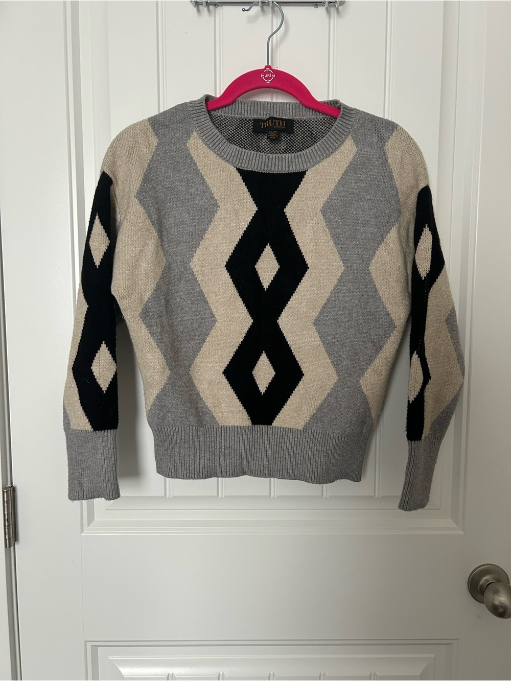 Truth blue, Cream & Black Geometric Crewneck Sweater